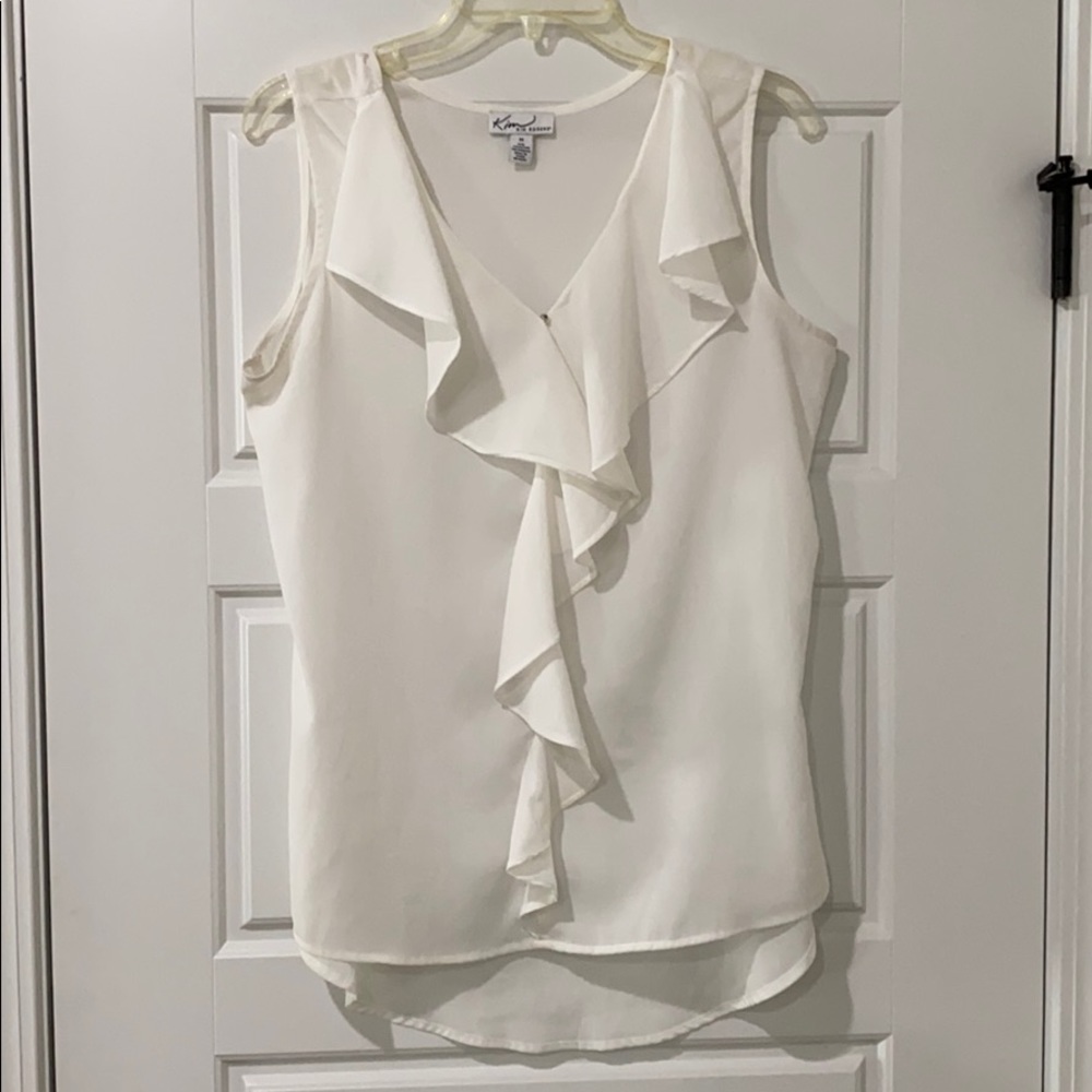 White sleeveless ruffle top